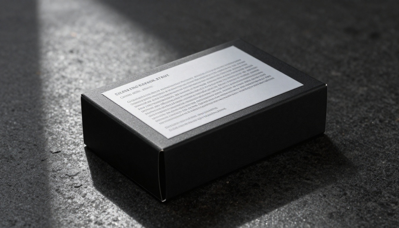 Luxury product packaging with crisp fine-print label text Luxury product packaging with crisp fine-print label text