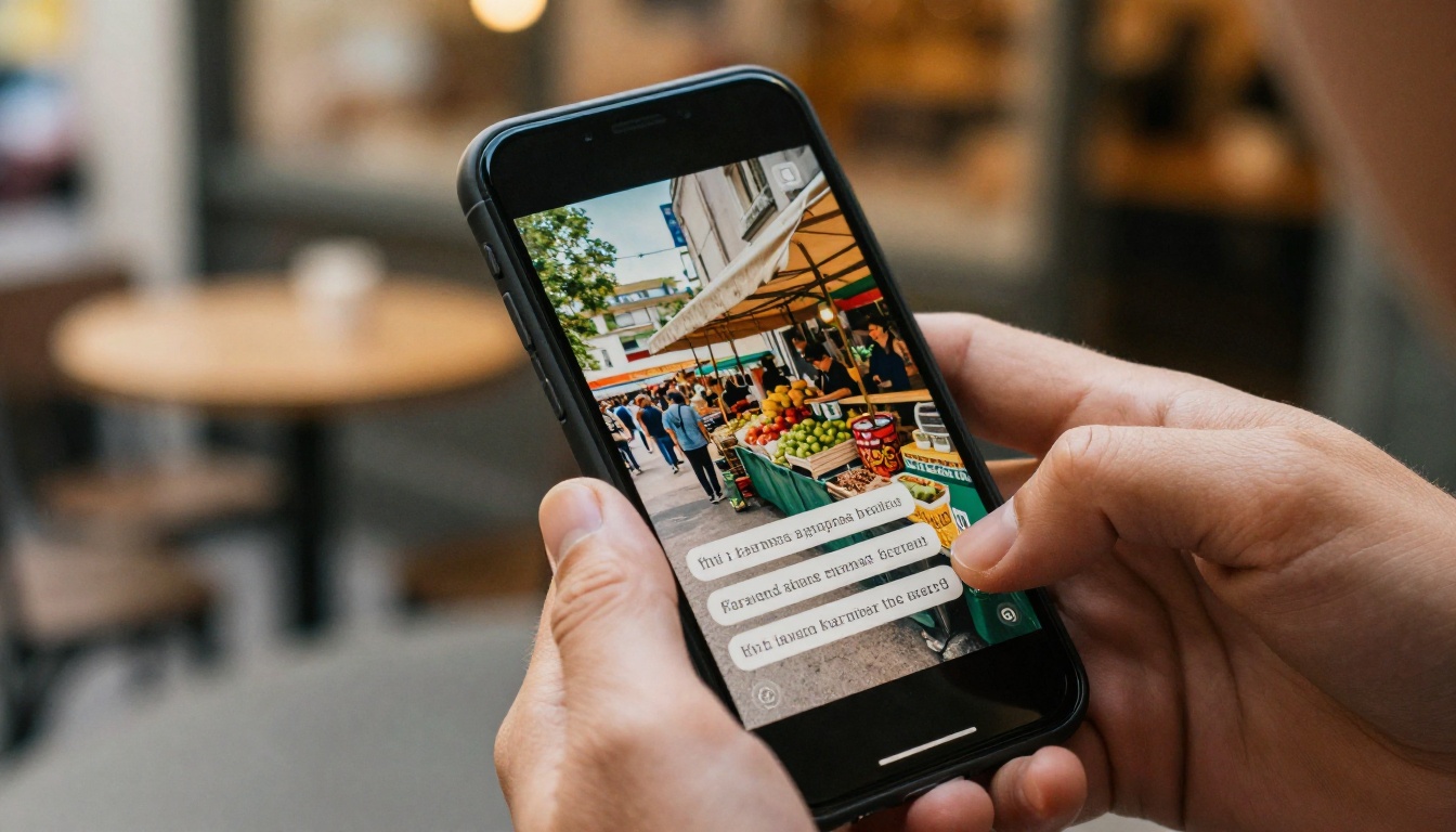 Person holding smartphone displaying AI-generated image with crisp text overlay Person holding smartphone displaying AI-generated image with crisp text overlay