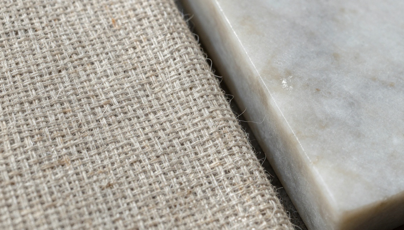 Close-up texture test: linen and marble detail at 4K