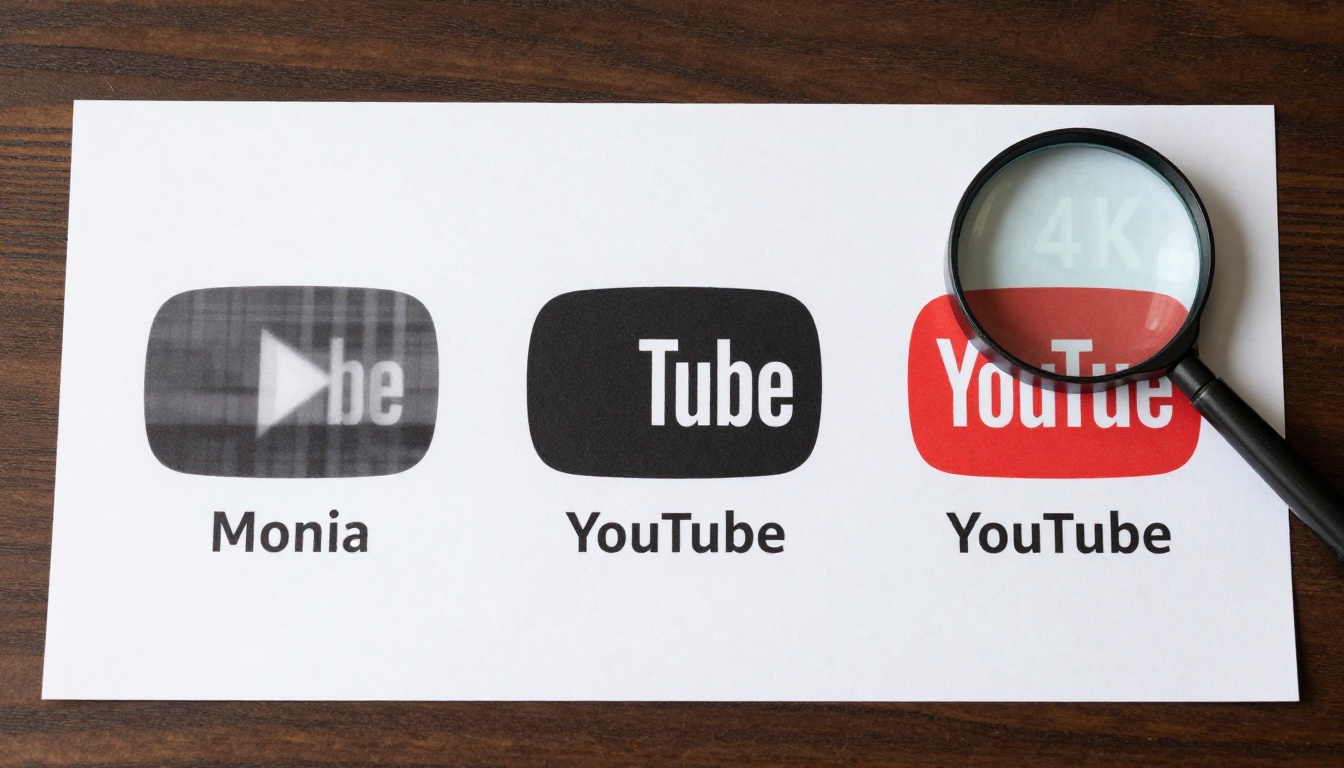 Printed comparison sheet showing three thumbnail versions at different resolutions with a magnifying glass highlighting text quality
