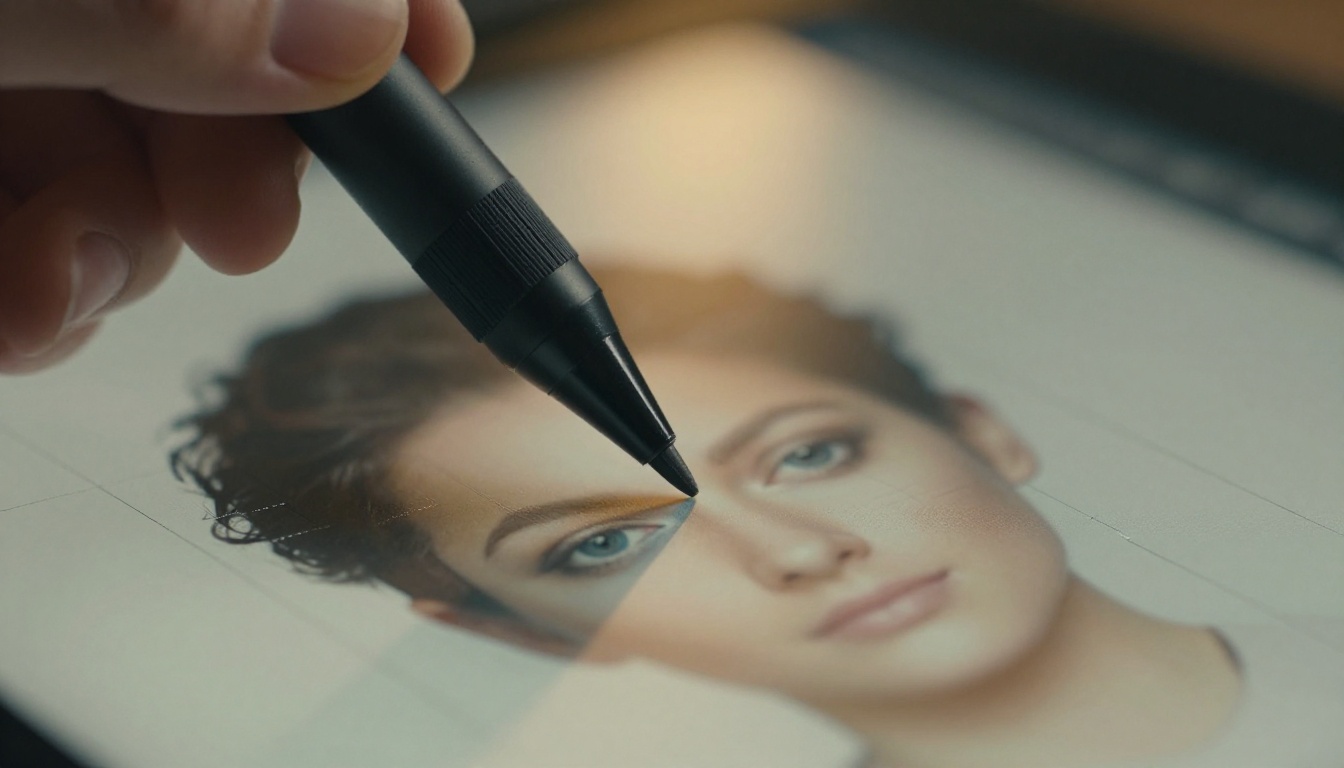 Precision stylus on professional editing tablet Precision stylus on professional editing tablet