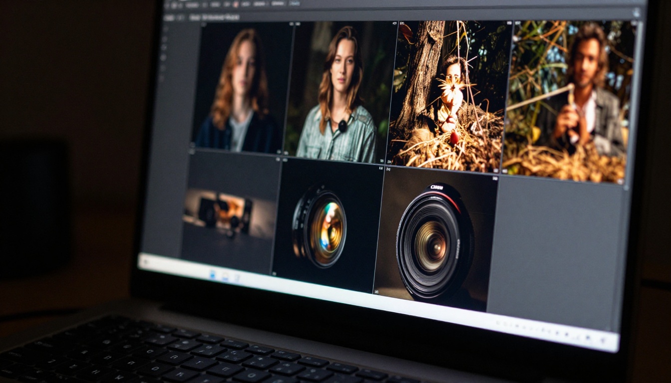 AI monitor displaying stunning photorealistic AI-generated artwork in a creative studio setup
