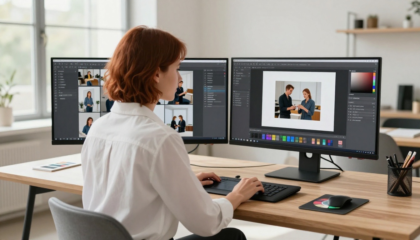 Professional graphic designer working with 4K images for commercial projects