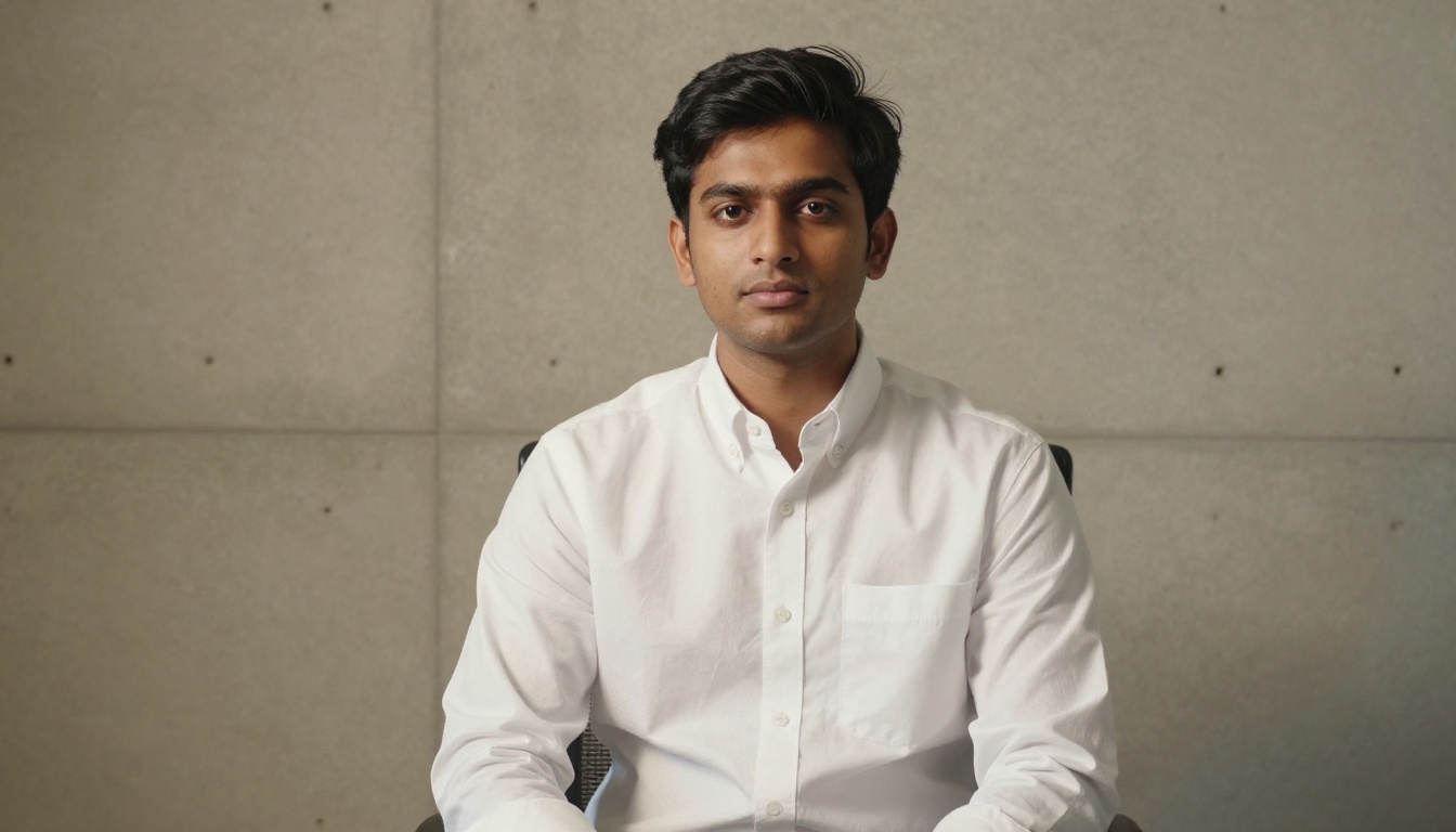 South Asian professional male in crisp corporate headshot with studio lighting