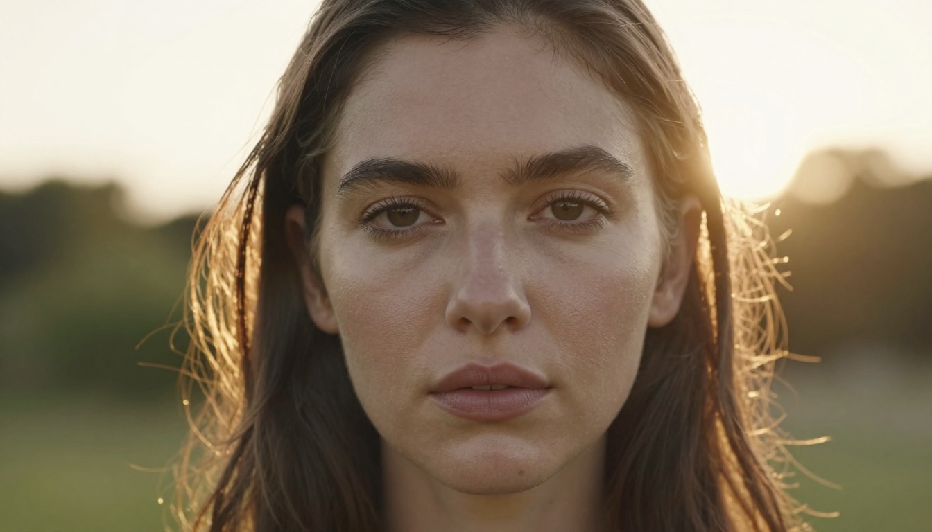 Photorealistic AI portrait with Kodak Portra color emulation, warm rim-light halo from backlight, and natural skin texture without retouching
