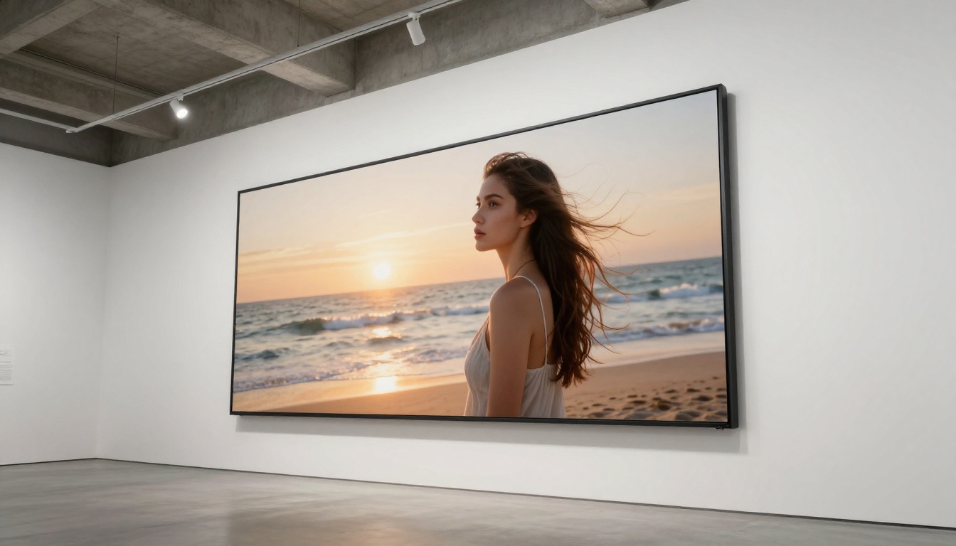 Low-angle view of large display showing crisp photorealistic image