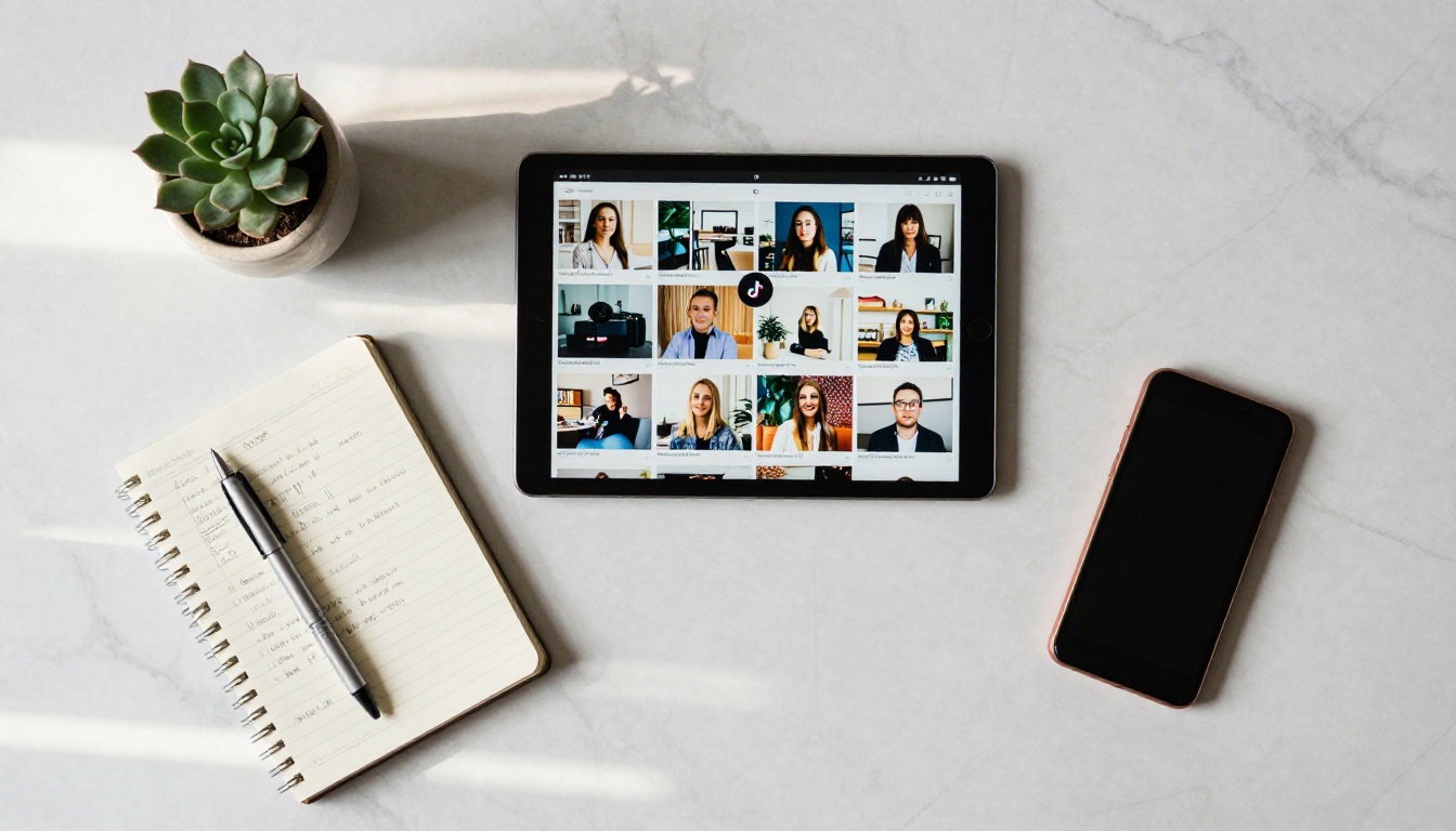 Flat-lay of tablet showing TikTok profile with crisp thumbnails
