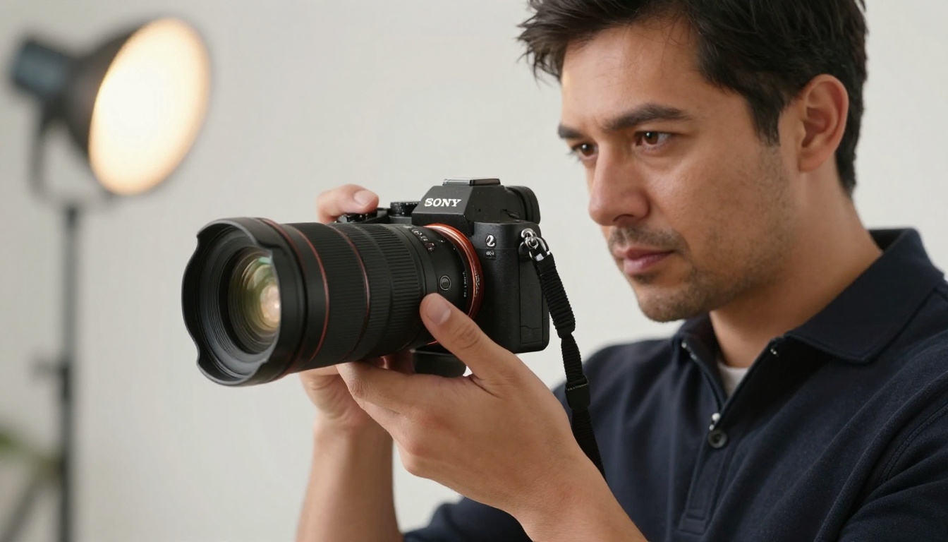 Photographer reviewing sharp AI-generated images on camera screen
