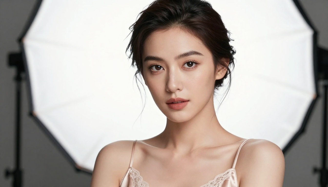 Close-up glamour portrait with soft studio lighting
