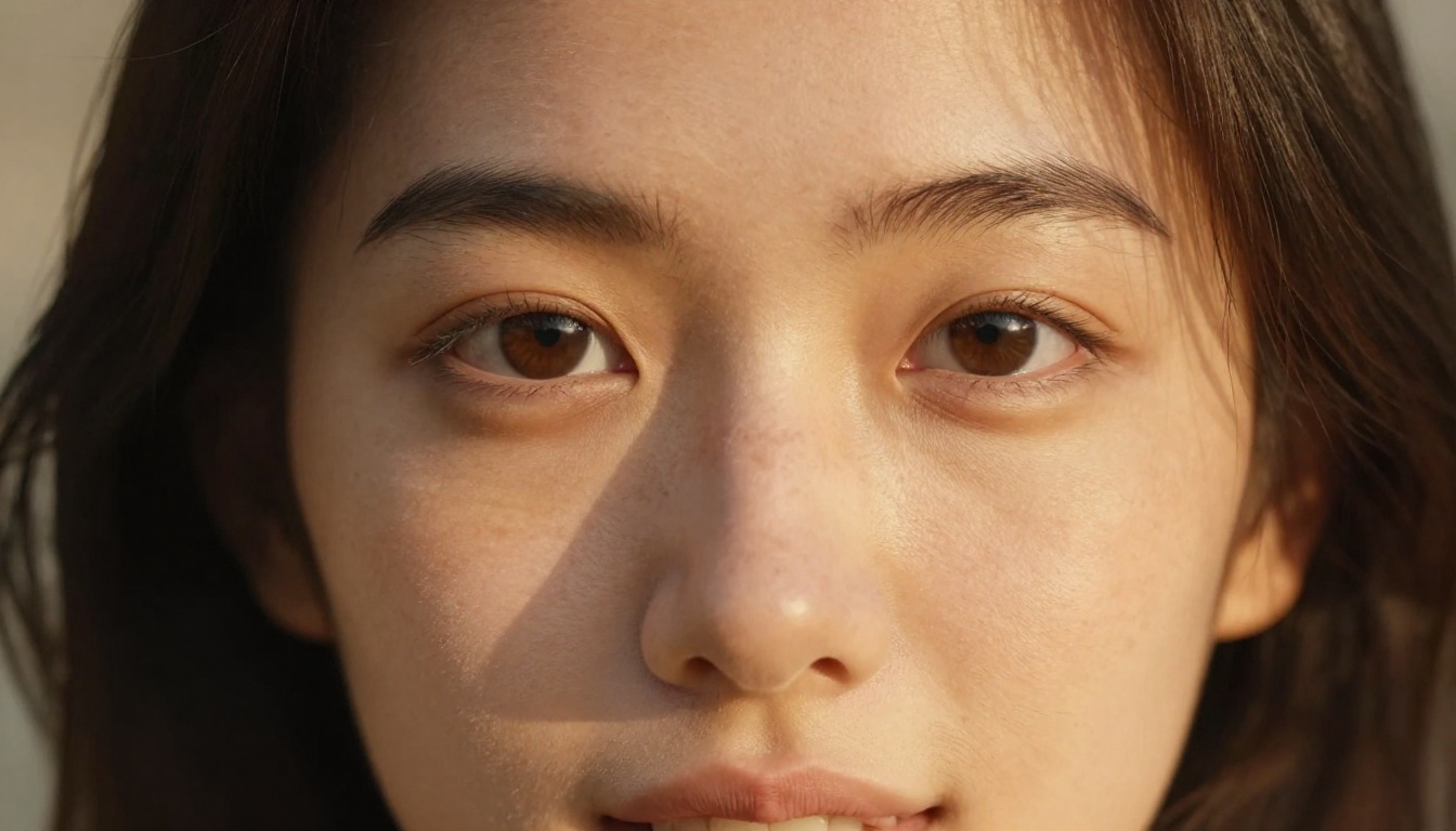Natural portrait closeup with authentic skin texture and symmetrical face features Natural portrait closeup with authentic skin texture and symmetrical face features