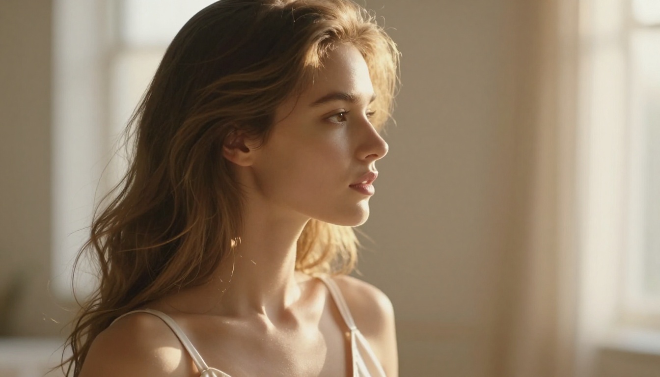 Side profile glamour portrait with perfect facial symmetry, artistic rim lighting and authentic skin Side profile glamour portrait with perfect facial symmetry, artistic rim lighting and authentic skin