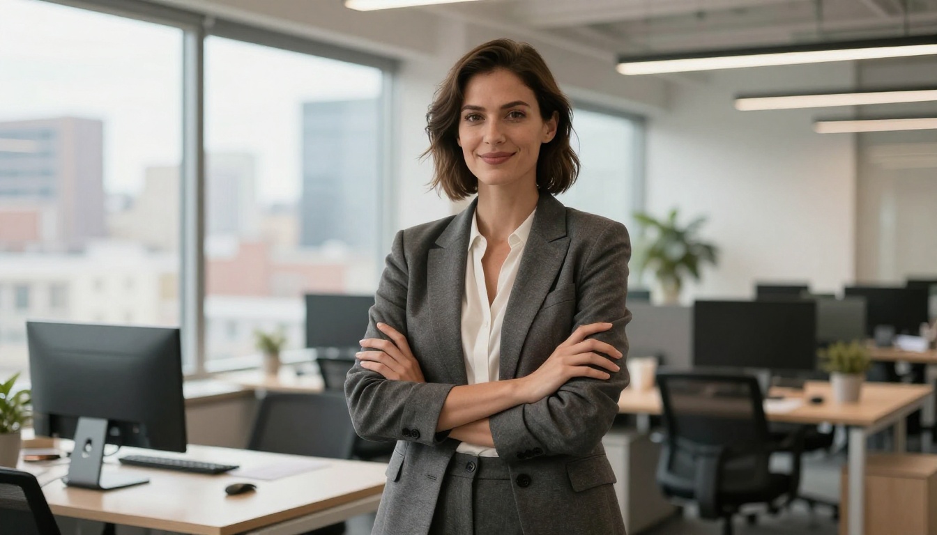 Confident woman creator in modern office Confident woman creator in modern office