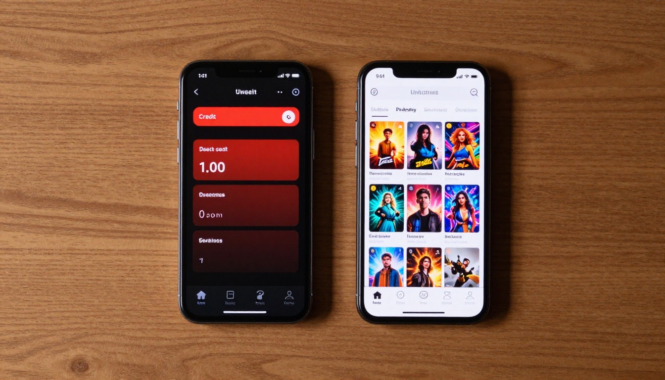 Two smartphones showing credit vs unlimited interfaces comparison Two smartphones showing credit vs unlimited interfaces comparison
