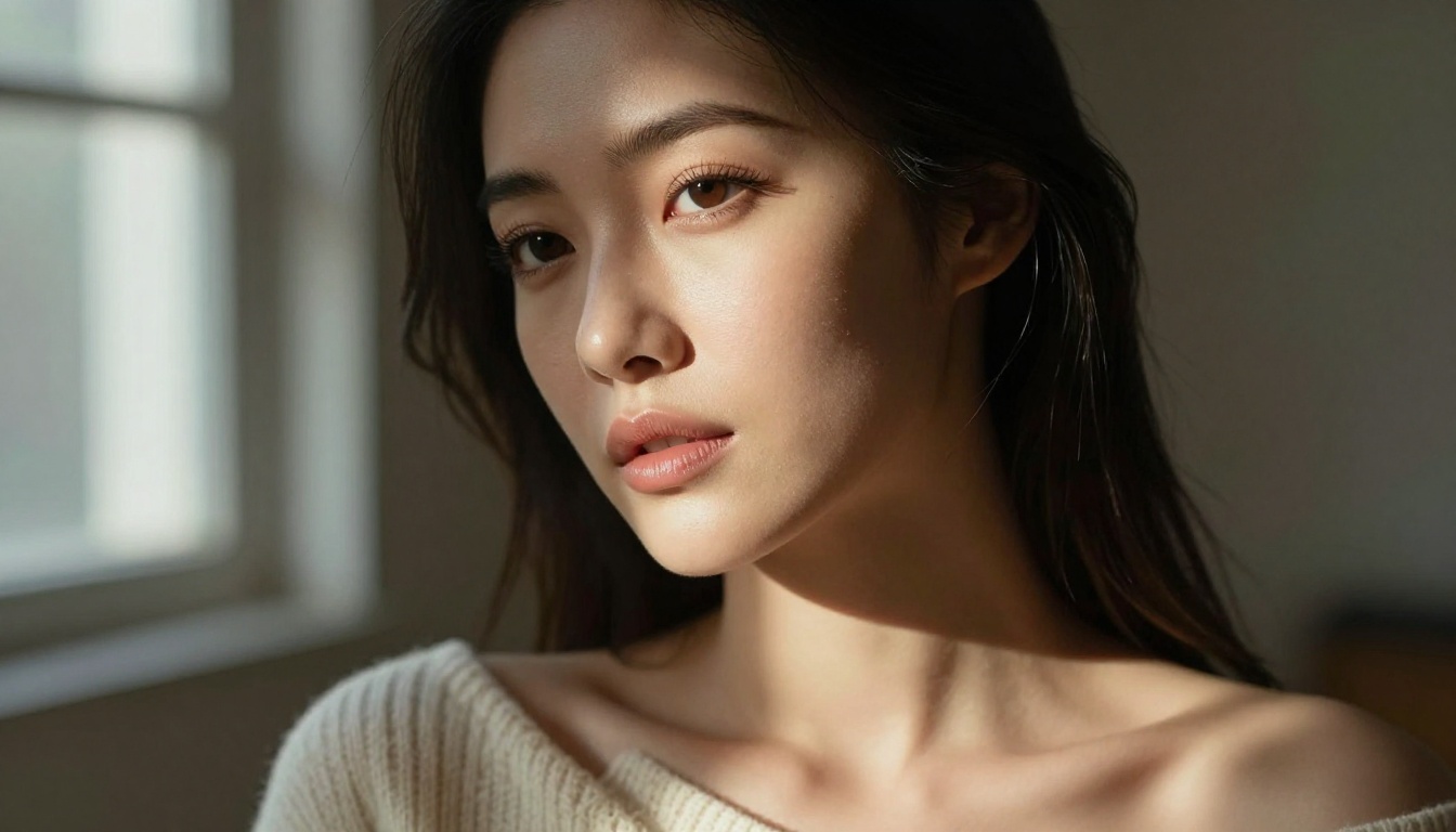 Dramatic close-up portrait with window lighting Dramatic close-up portrait with window lighting