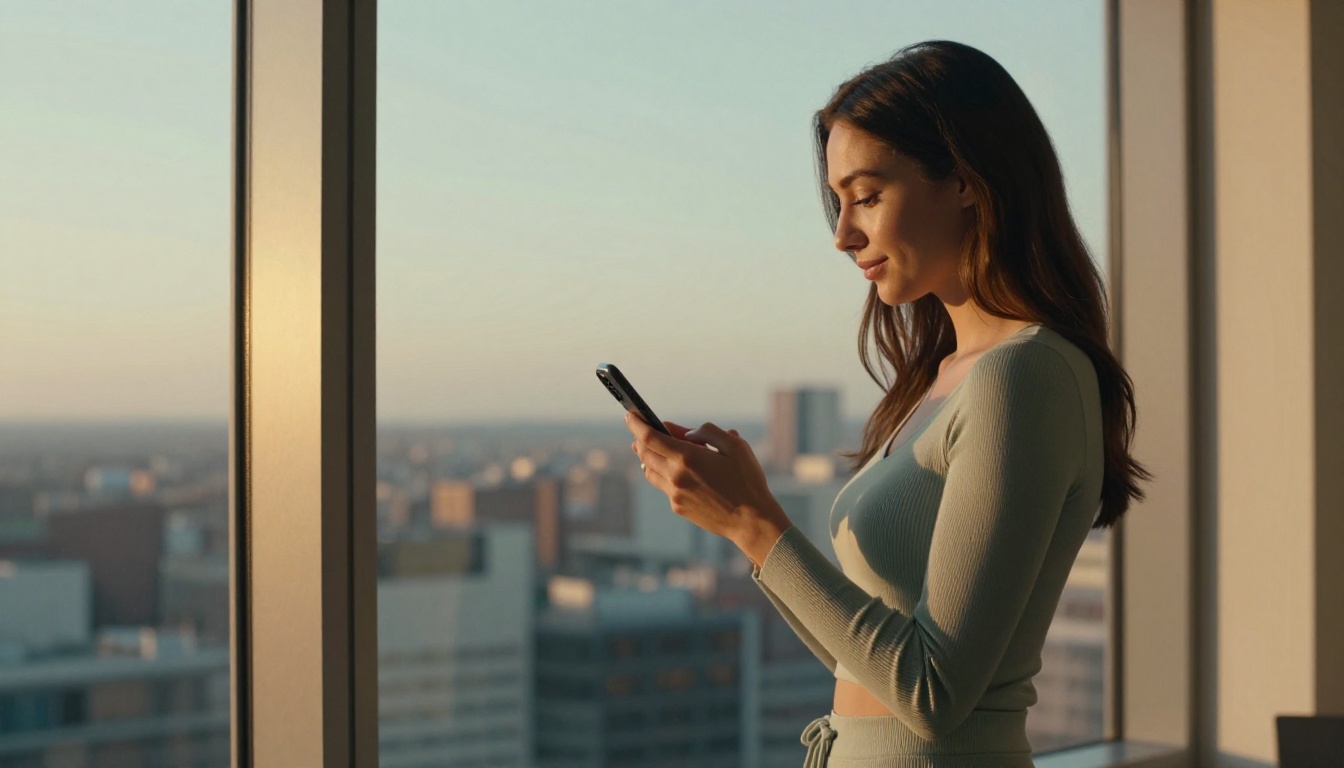 Woman in profile by window at golden hour Woman in profile by window at golden hour