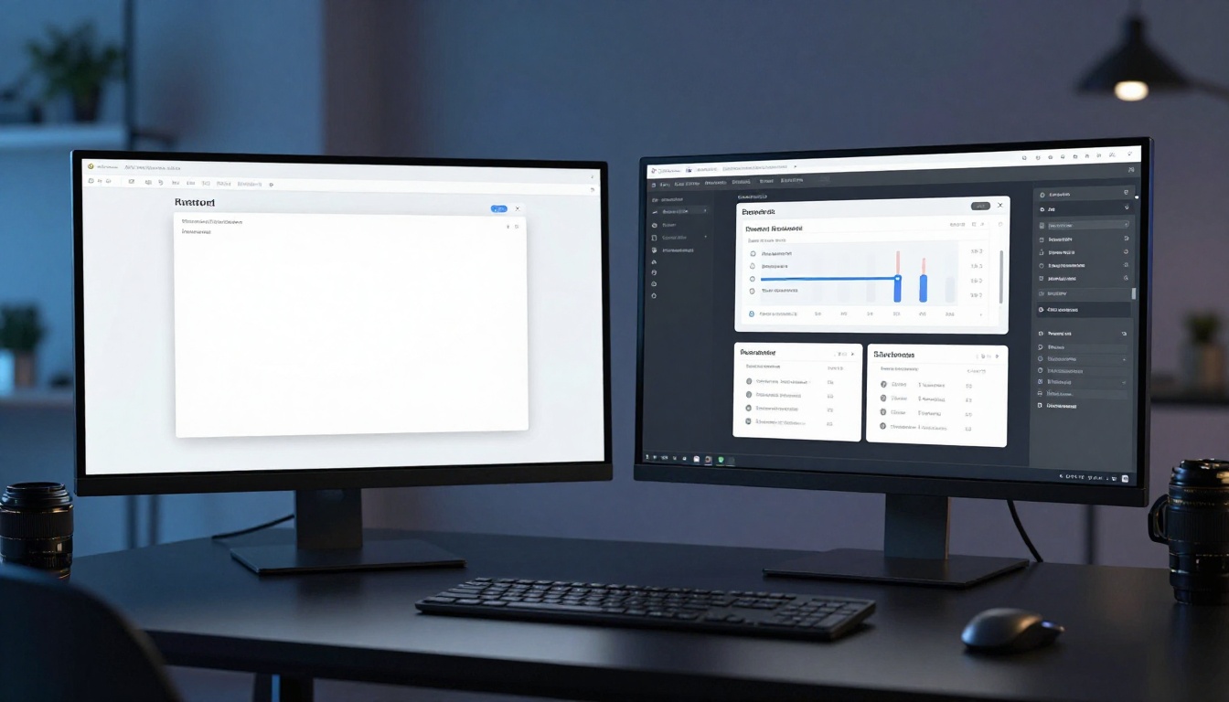Dual AI interface comparison on creative studio desk