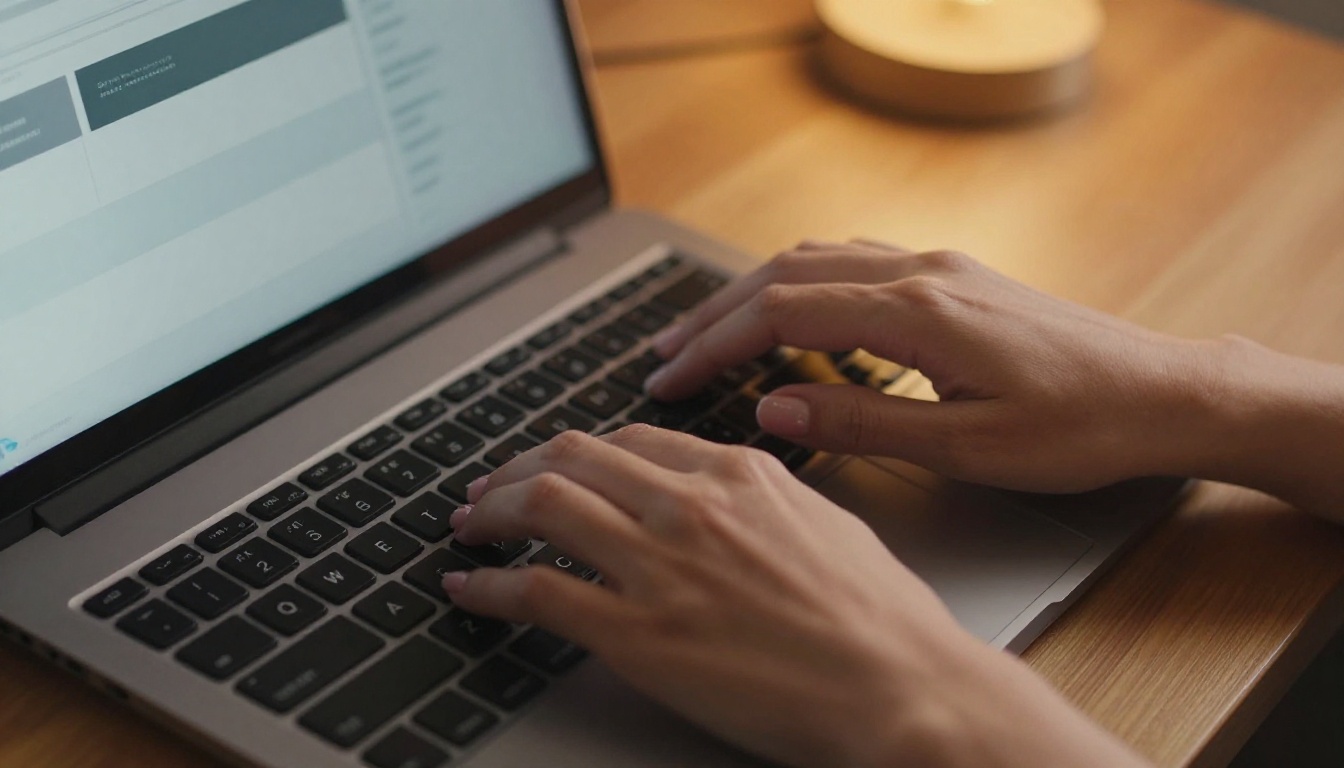 Woman typing on laptop at a modern minimalist desk