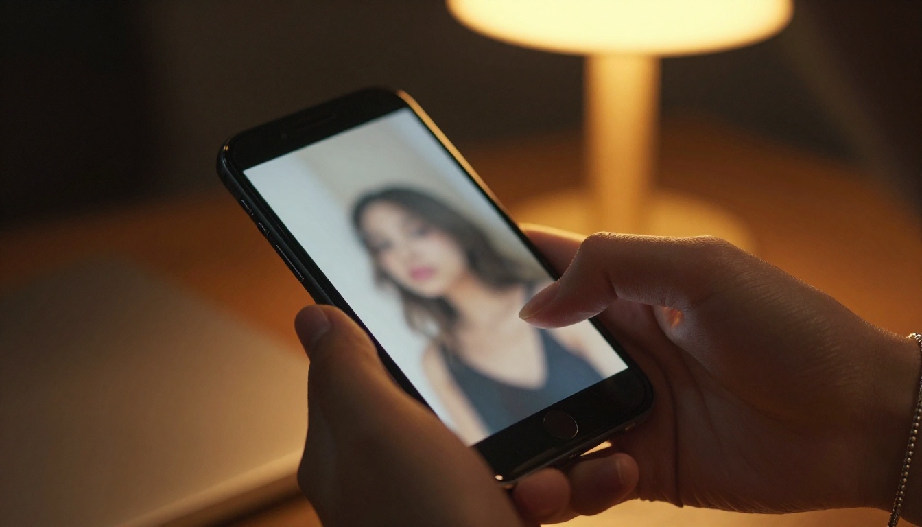 Woman's hands holding phone discreetly in moody low light