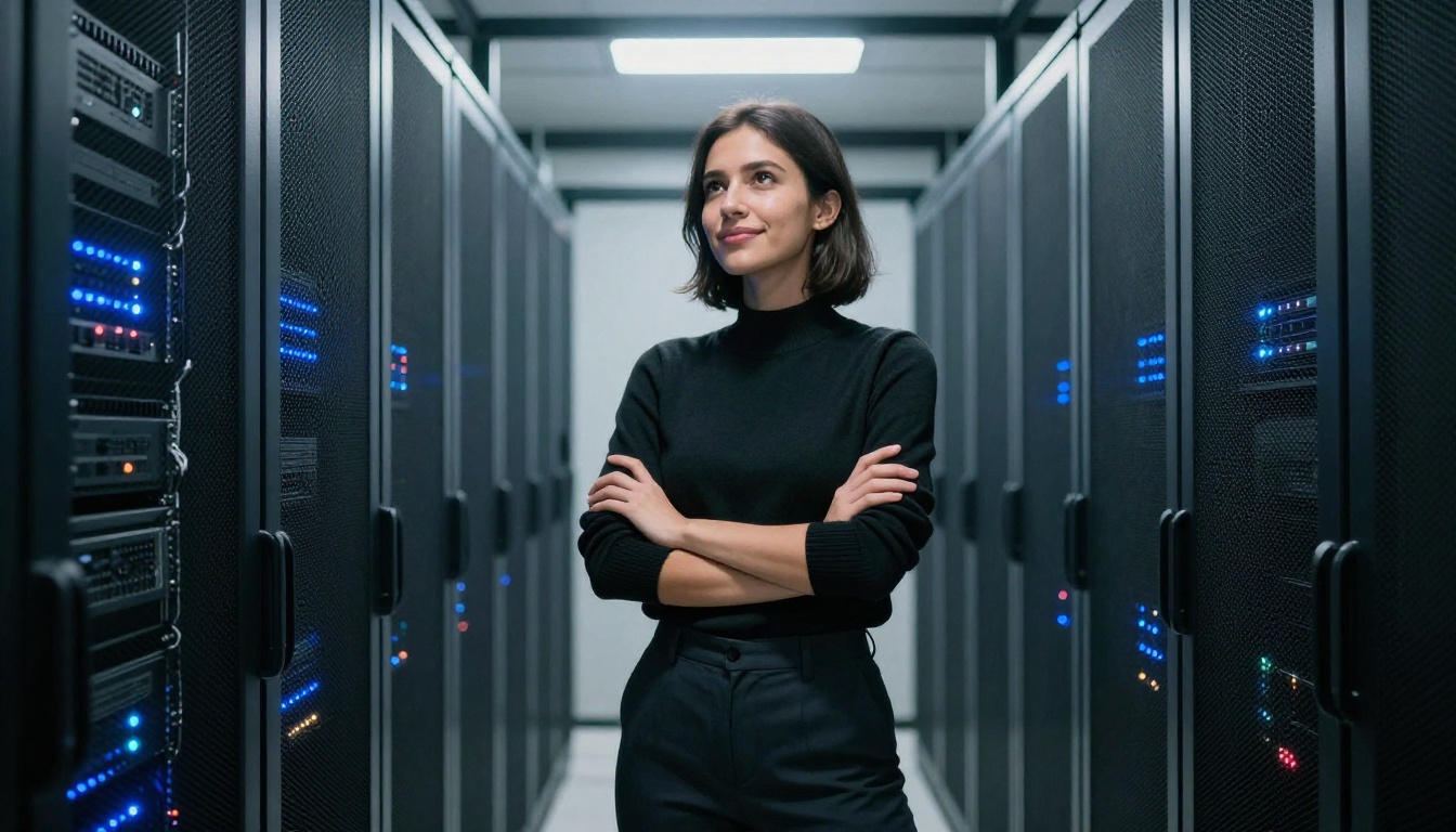 Woman standing in server room representing AI infrastructure decisions