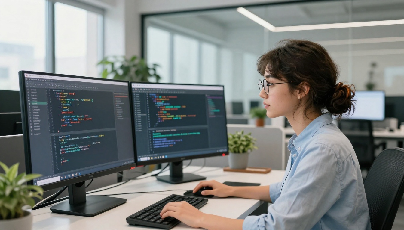 Software developer reviewing content classification interface with probability scores