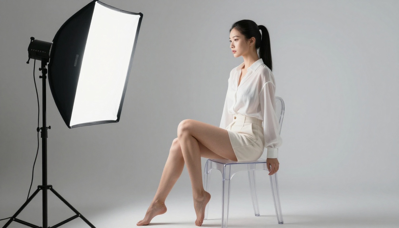 Beauty portrait in minimalist white studio setting Beauty portrait in minimalist white studio setting