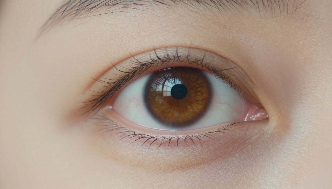 Close-up portrait eyes with photorealistic iris fiber patterns and natural catchlight reflections
