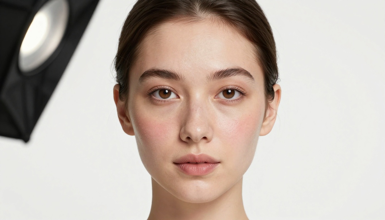 Professional studio headshot with butterfly lighting and photorealistic facial skin detail
