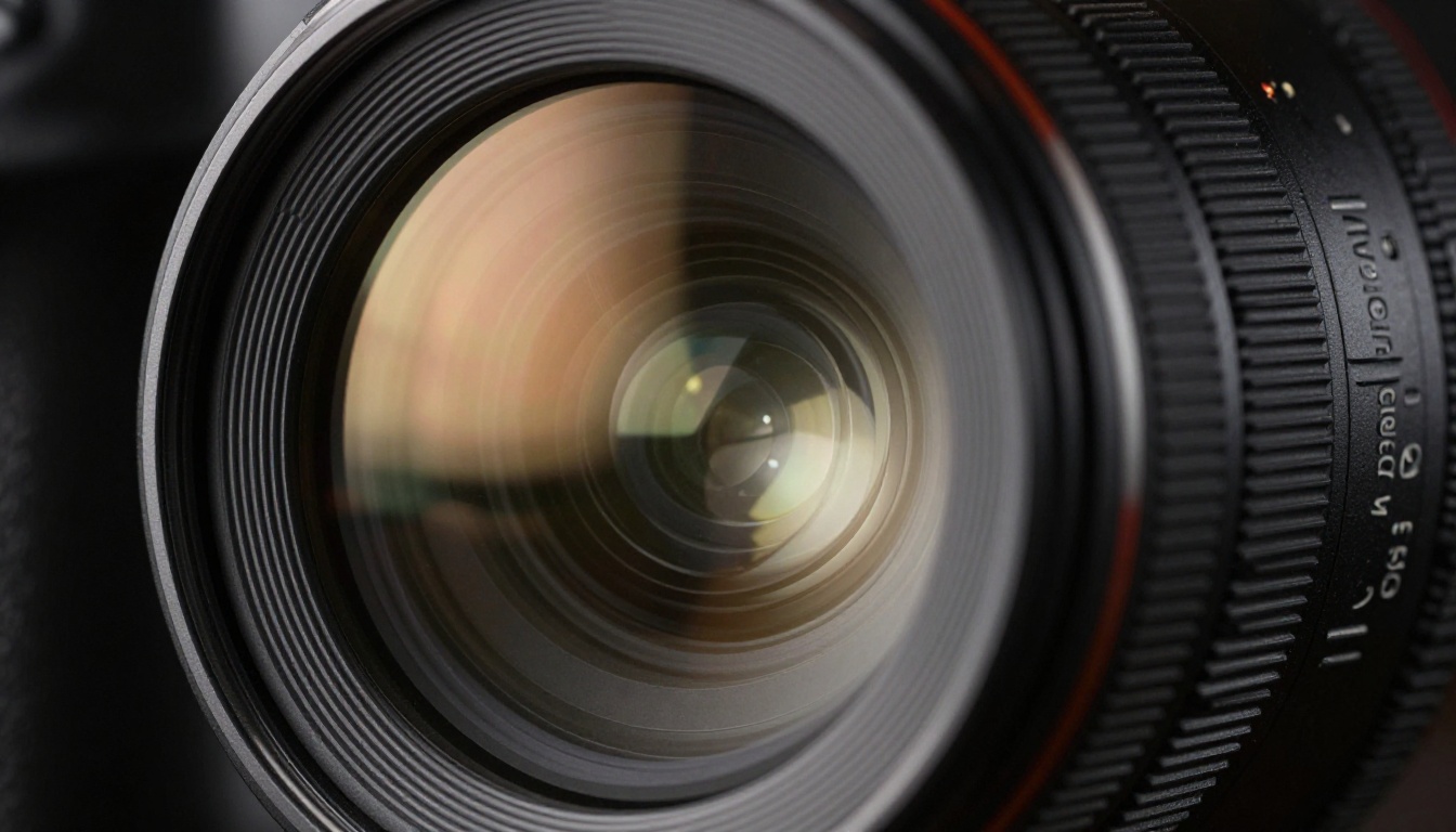 Macro close-up of a professional camera lens showing precision optical elements Macro close-up of a professional camera lens showing precision optical elements