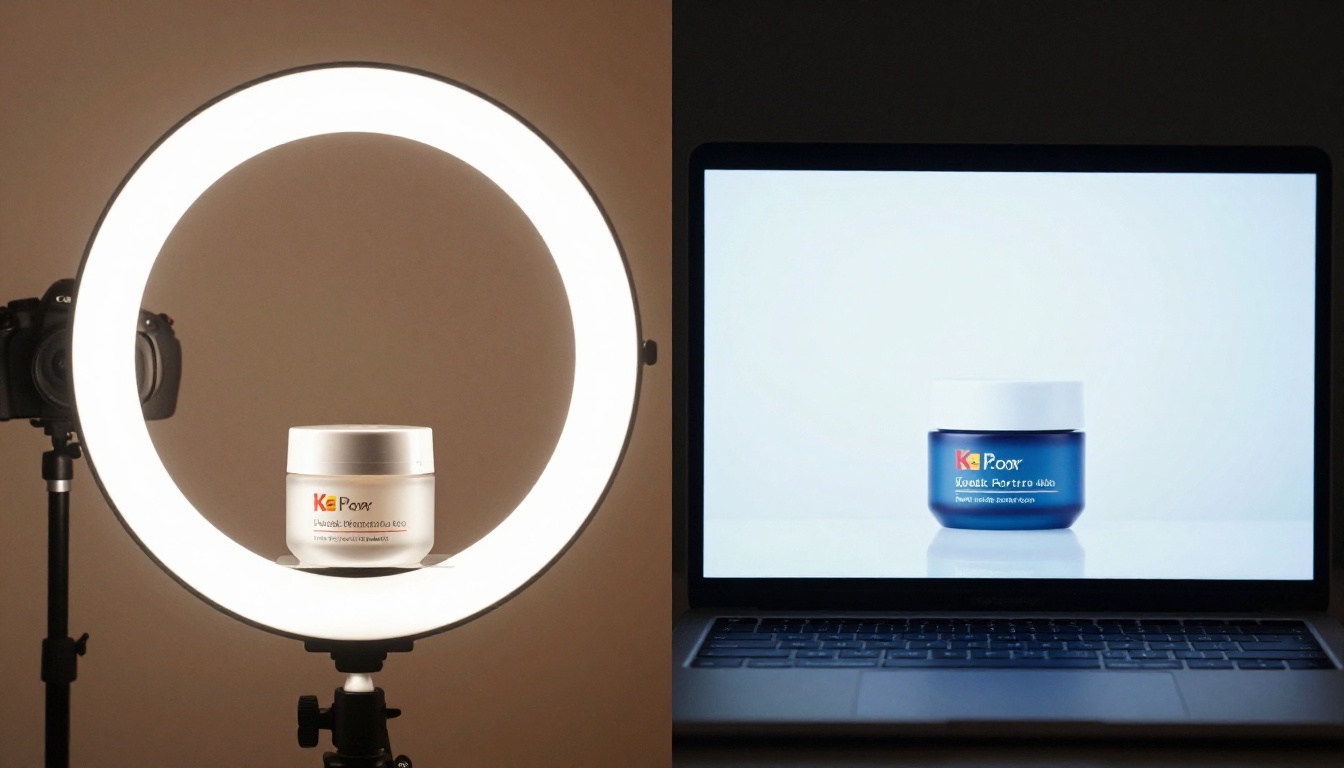 Comparison of AI-generated vs traditional product photography setups side by side