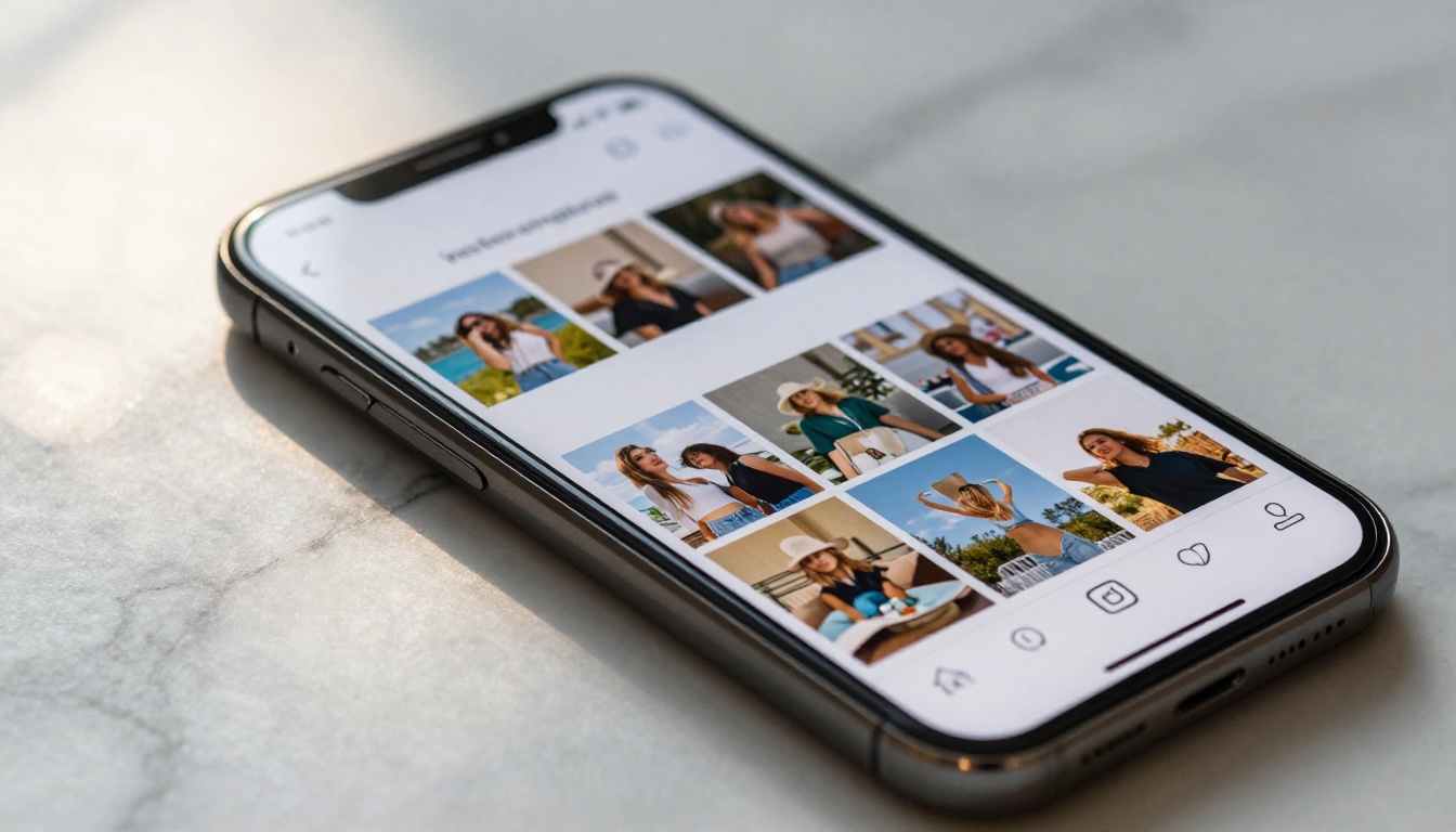 Social media graphics on a smartphone showing a cohesive Instagram feed Social media graphics on a smartphone showing a cohesive Instagram feed