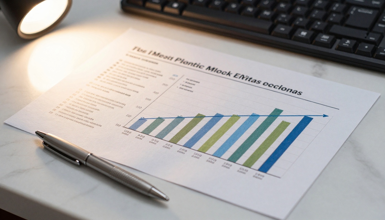 Printed infographic document on marble desk with pen and keyboard
