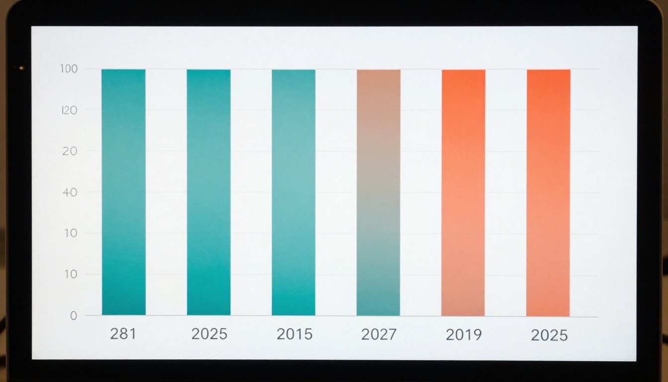 Monitor close-up showing bar chart with teal and coral bars