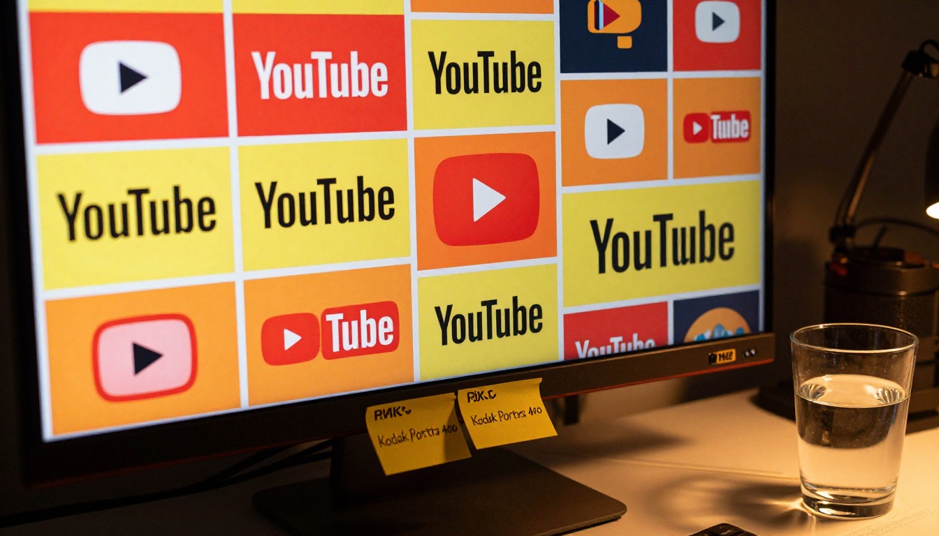 YouTube thumbnails displayed on a 4K monitor with bold typography