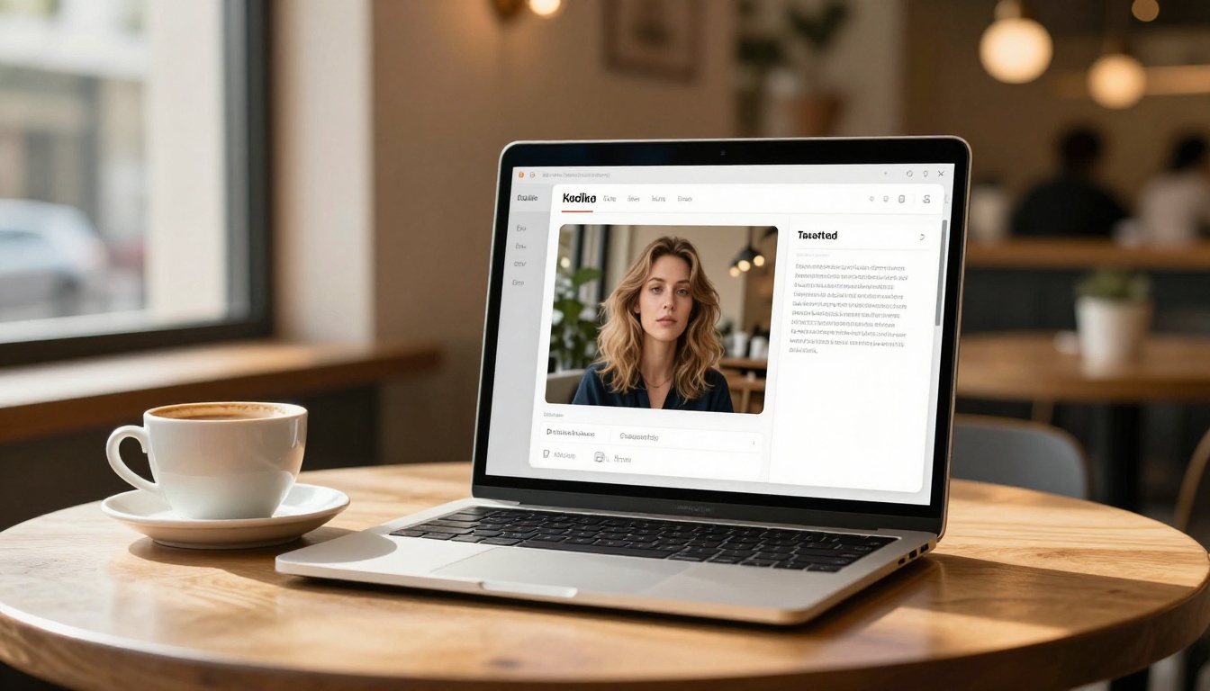 AI image generation interface open on a laptop in a cafe