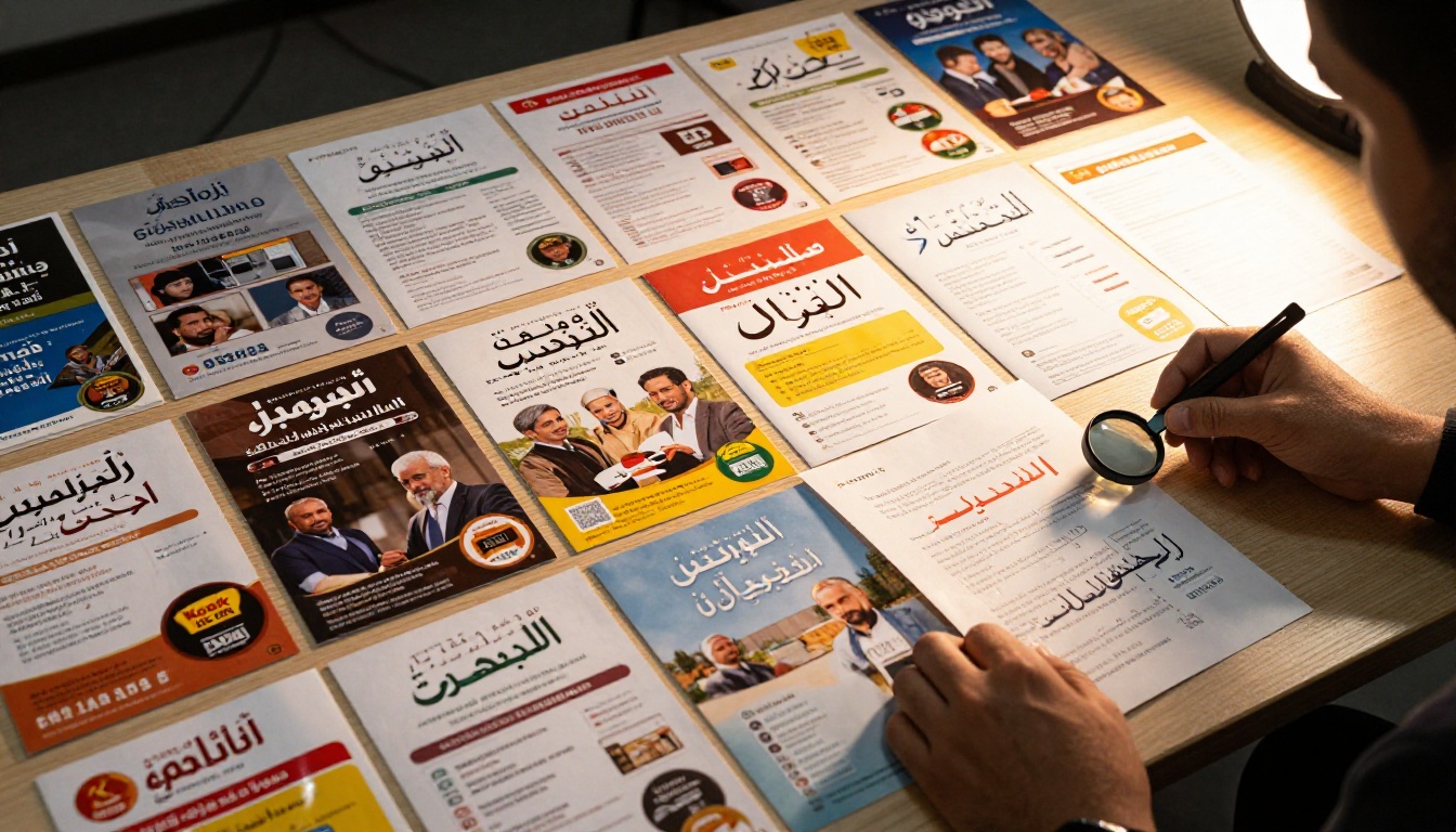 An aerial view of a print production table covered with multilingual marketing collateral in Arabic, Chinese, Hindi, Korean, and Japanese scripts An aerial view of a print production table covered with multilingual marketing collateral in Arabic, Chinese, Hindi, Korean, and Japanese scripts