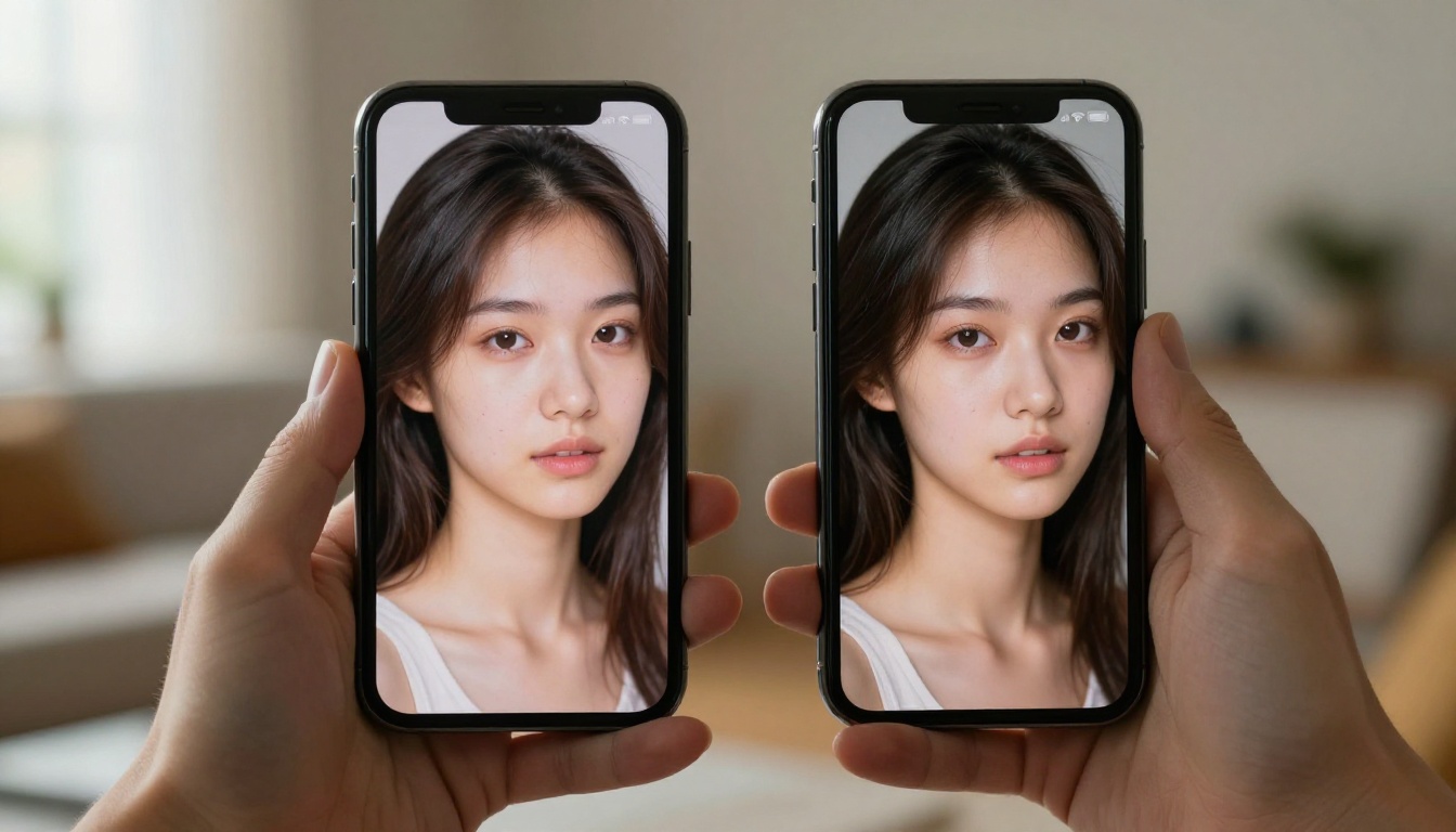 Two smartphones showing different AI portrait quality side by side