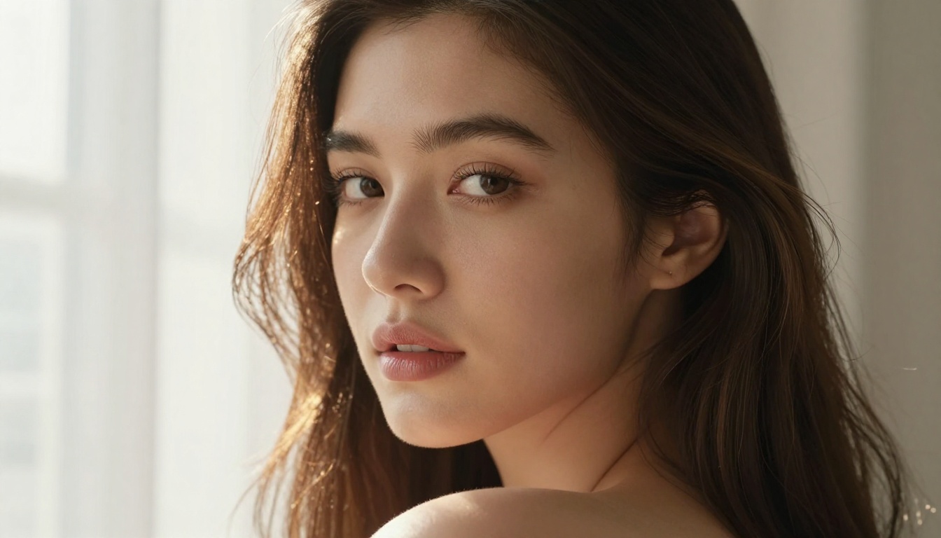 Close-up beauty portrait with golden rim light
