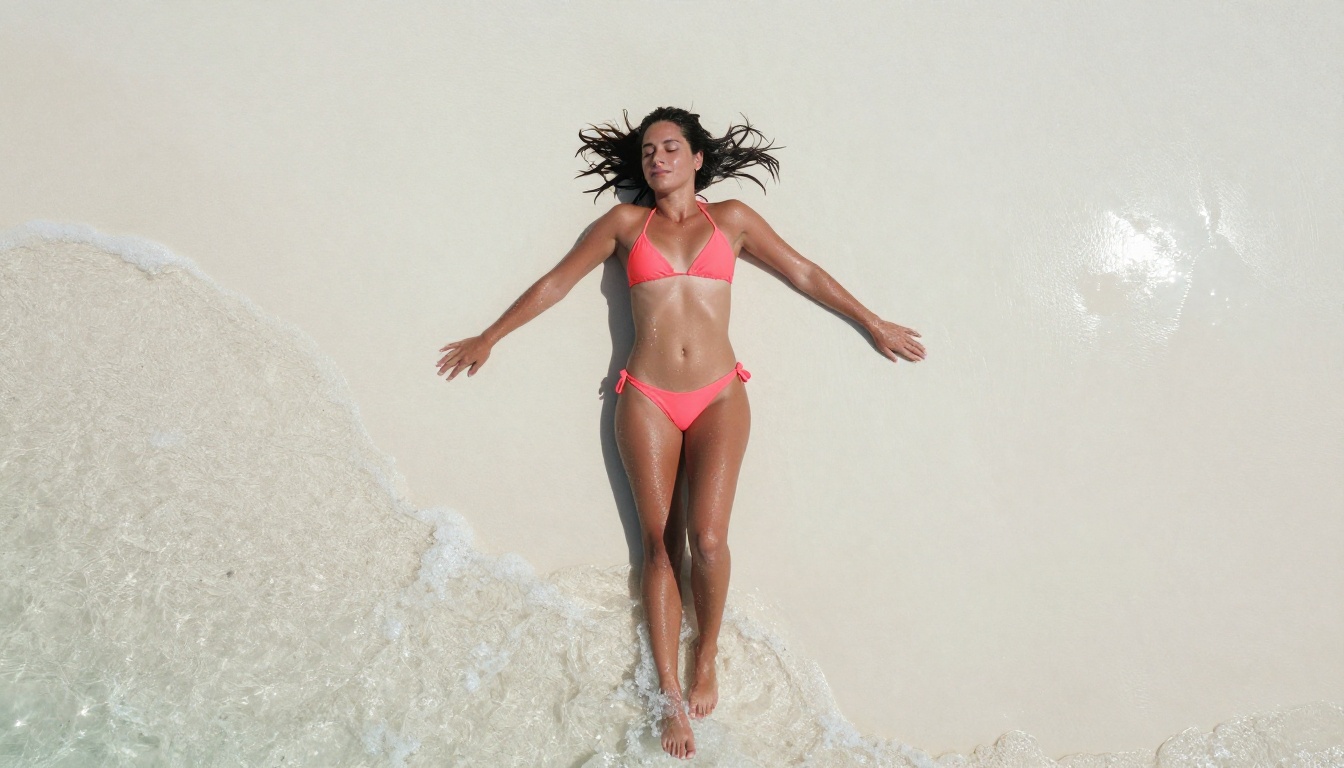 Aerial view beach bikini photography AI output
