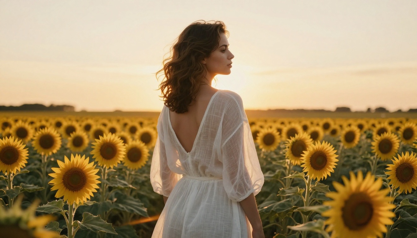 Backlit sheer dress sunflower field artistic photography output