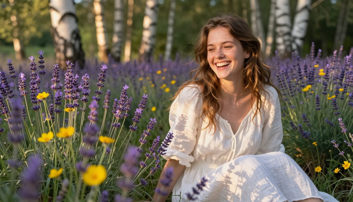 Outdoor wildflower meadow natural light portrait golden hour
