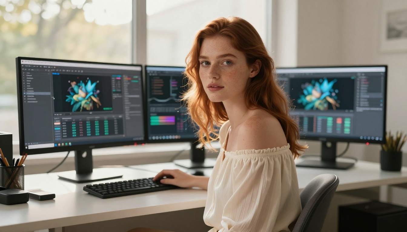 AI model comparison interface with dual screens showing generation quality metrics
