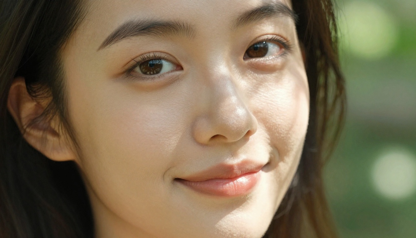 Close-up beauty portrait with dappled garden light, extreme macro skin texture, Kodak Portra 400 color science