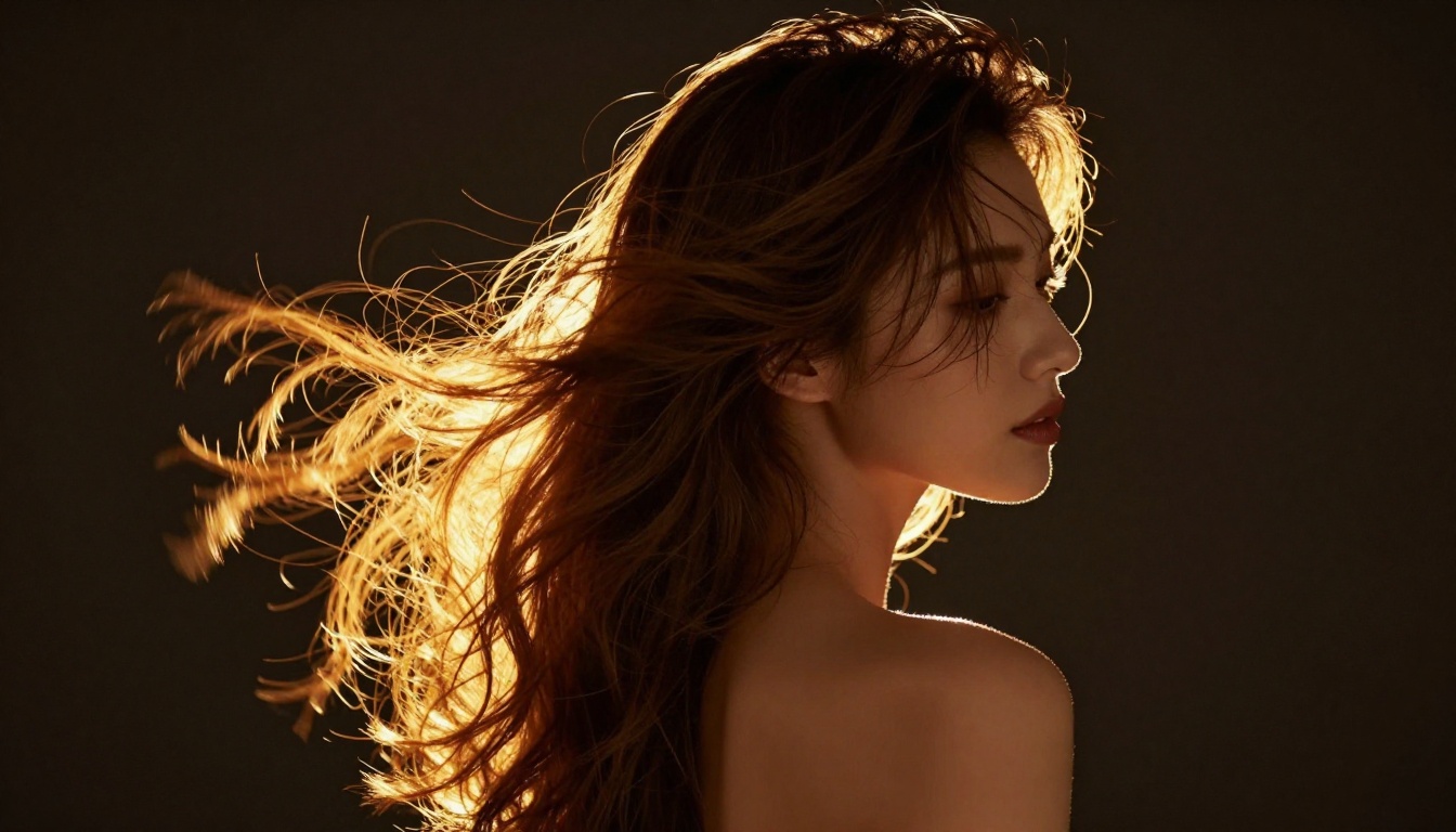 Hair backlight portrait with individual strand luminosity against dark background Hair backlight portrait with individual strand luminosity against dark background