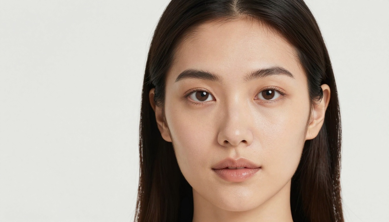 Centered beauty portrait showing facial symmetry under symmetrical studio lighting Centered beauty portrait showing facial symmetry under symmetrical studio lighting