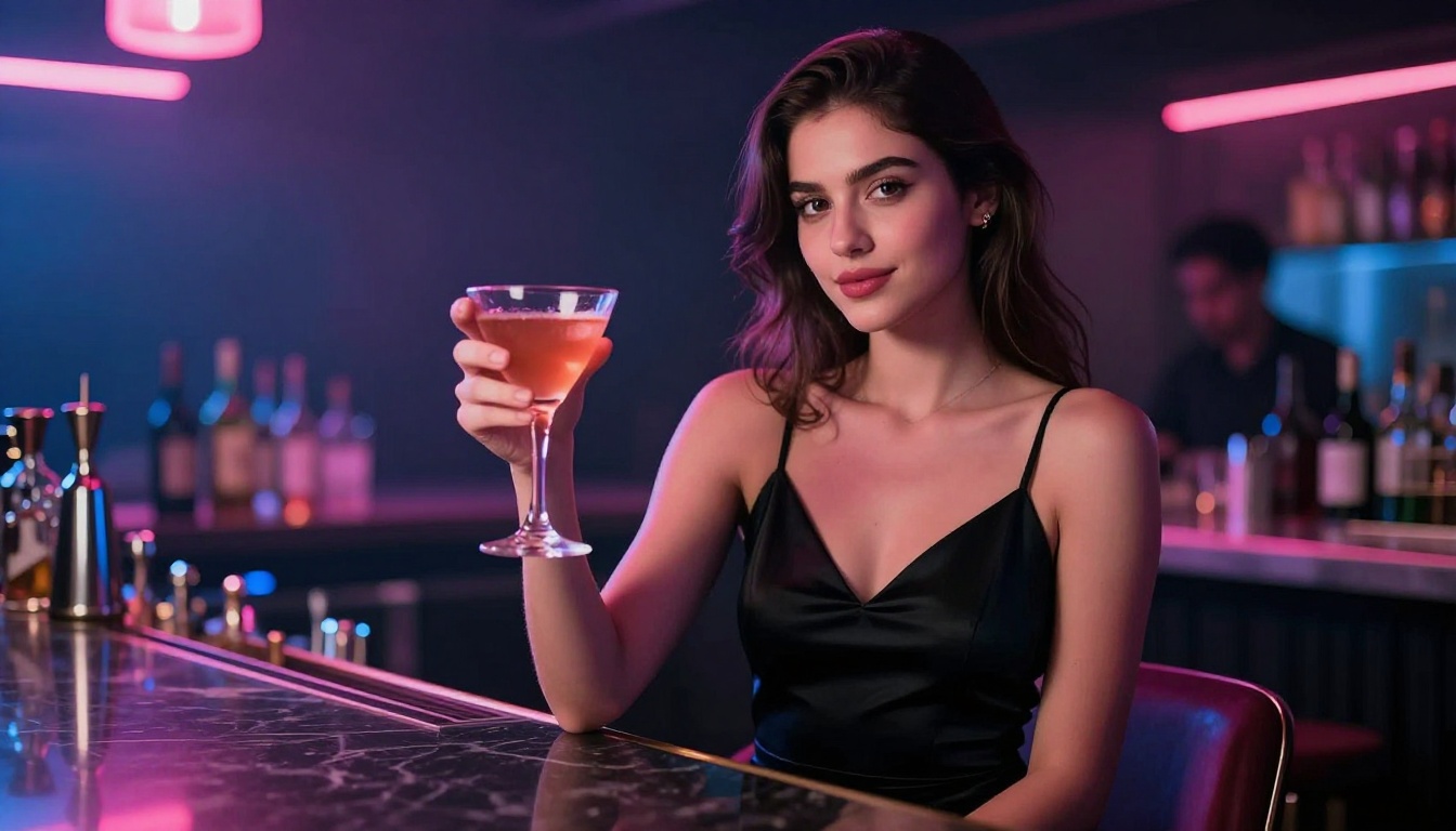 Confident woman at a luxury bar