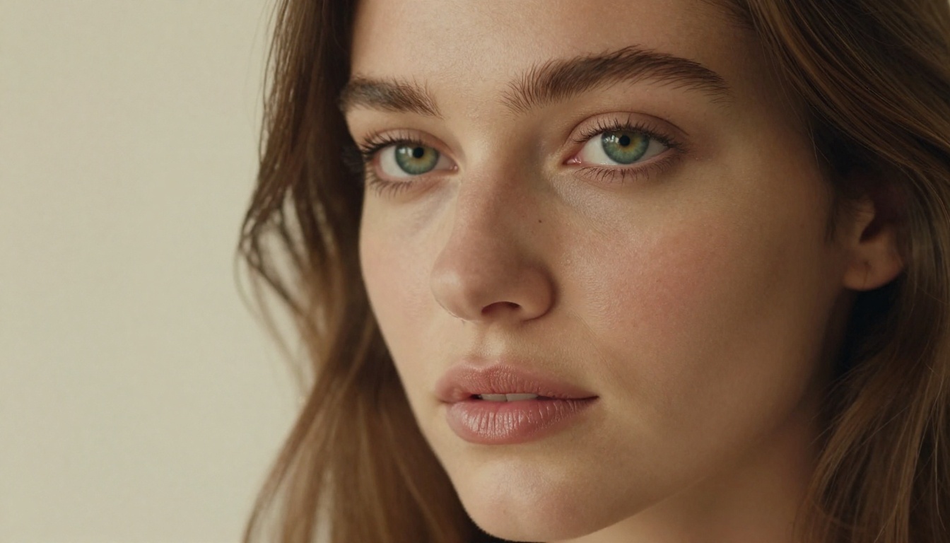 Photorealistic close-up portrait showing natural skin texture and Rembrandt lighting