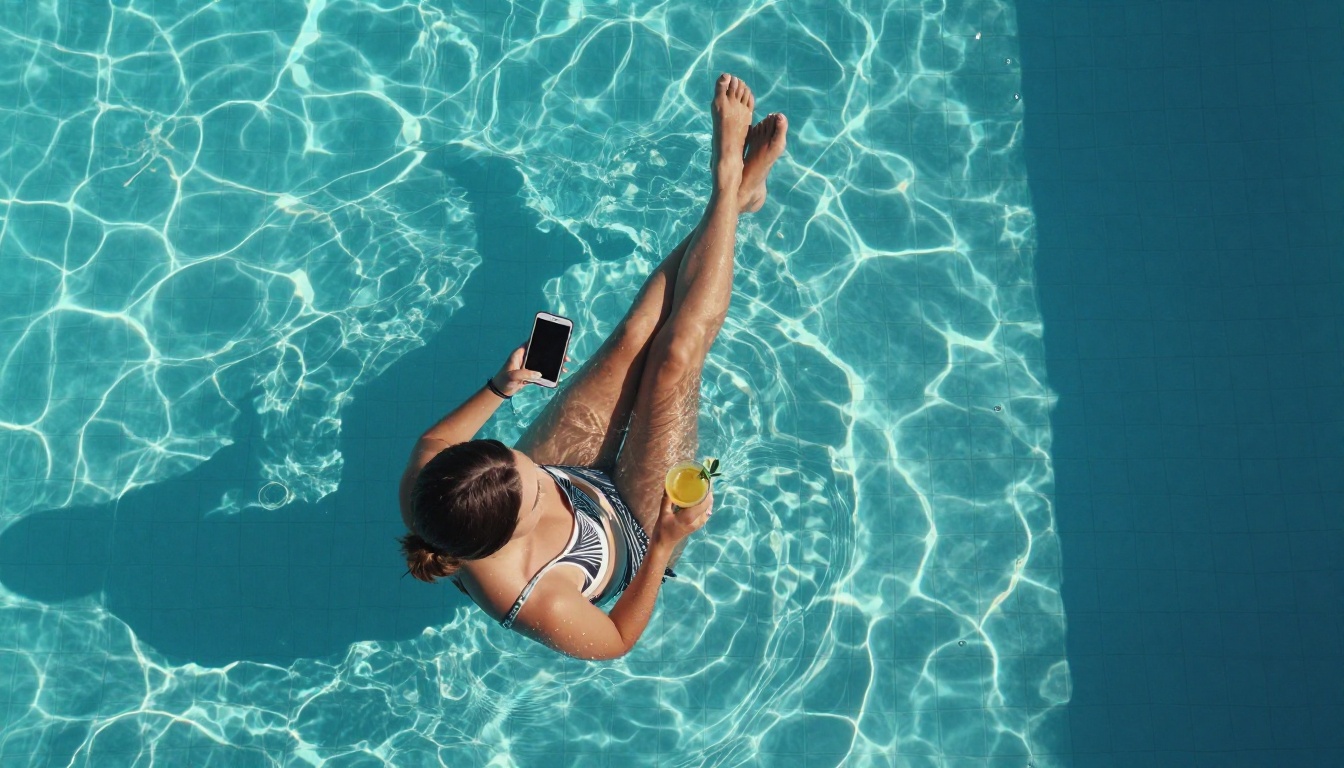 Woman at poolside luxury resort with cocktail