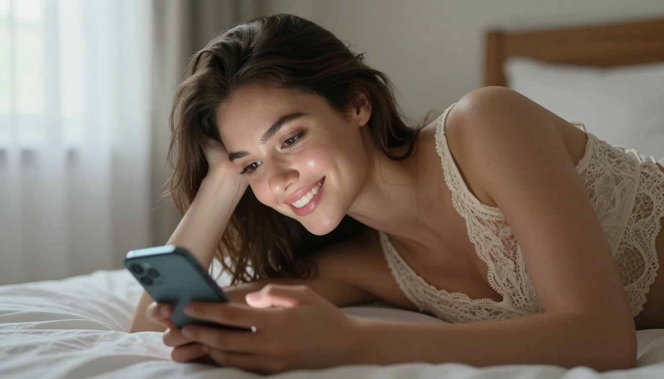 AI companion chatting on phone in bed AI companion chatting on phone in bed