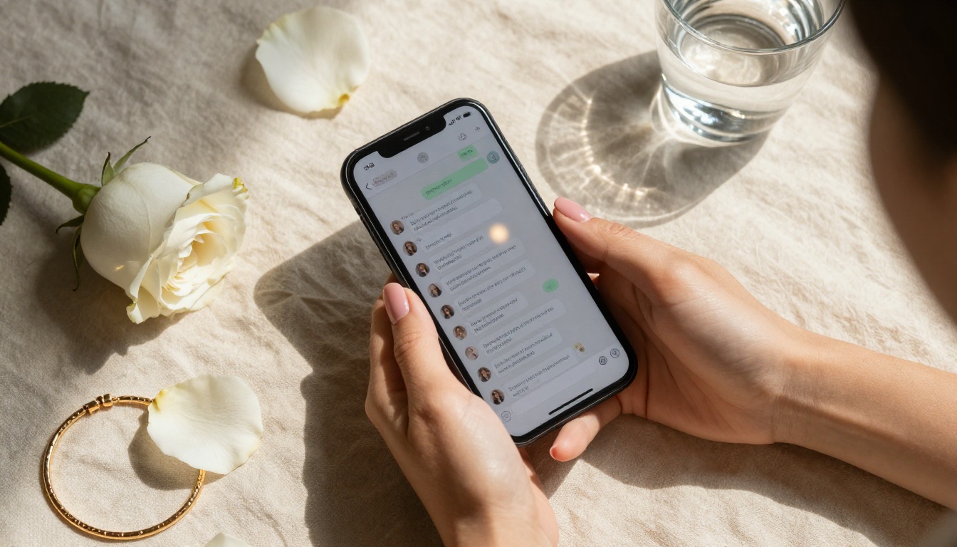 Phone screen with AI chat interface flat lay Phone screen with AI chat interface flat lay