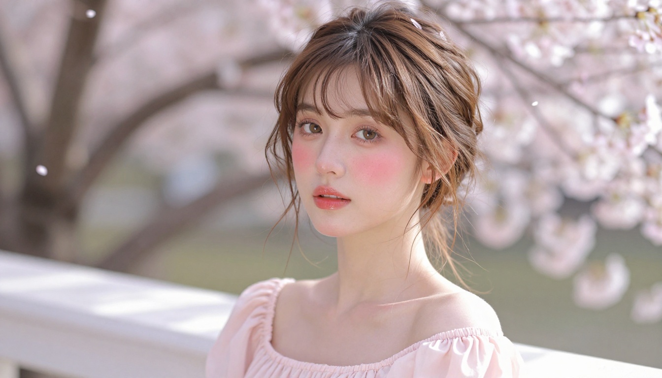 Cherry blossom waifu portrait in soft morning light